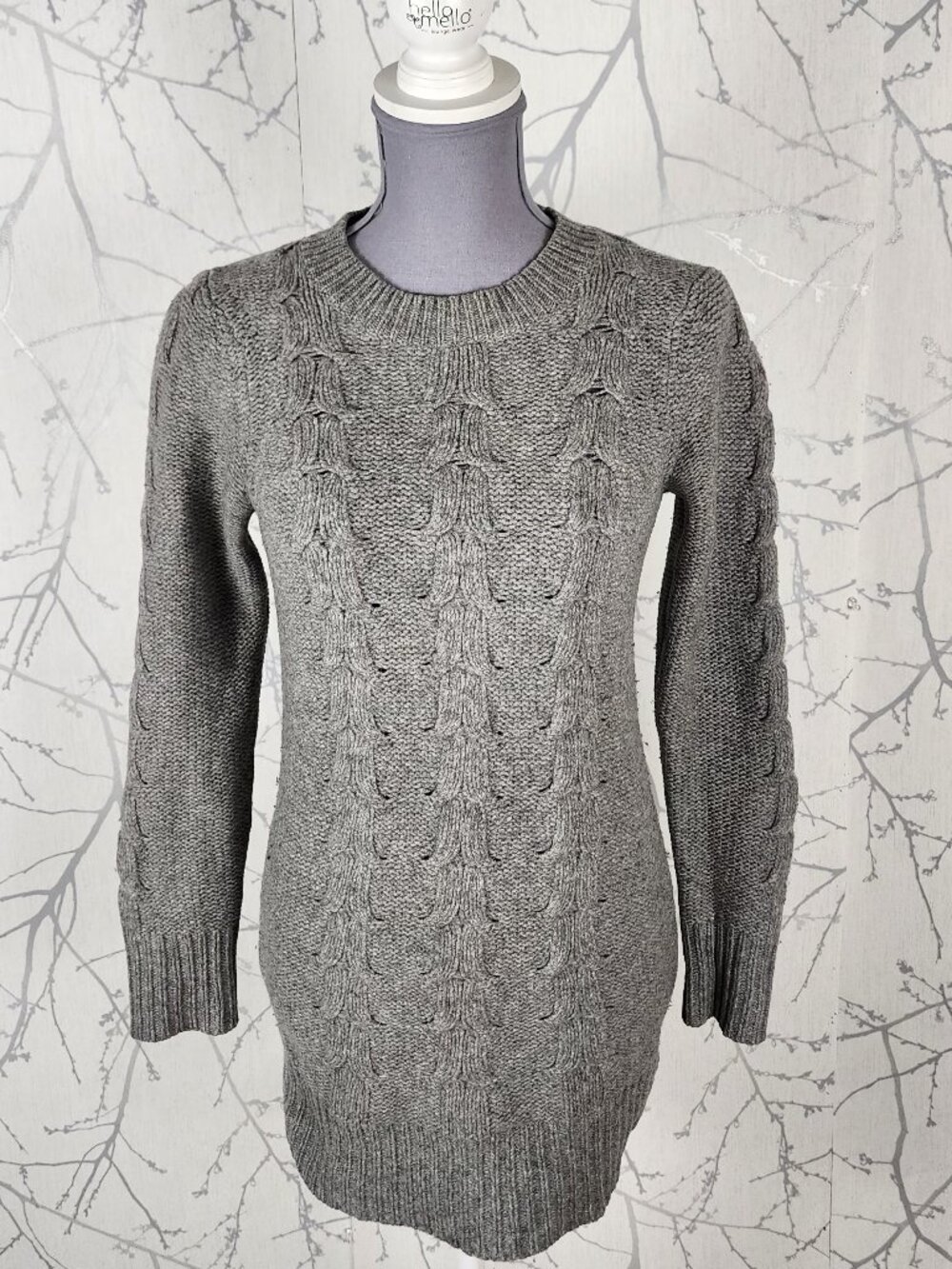 Ca Va De Soi Gray Super Fine Wool Cable Knit Tunic Sweater